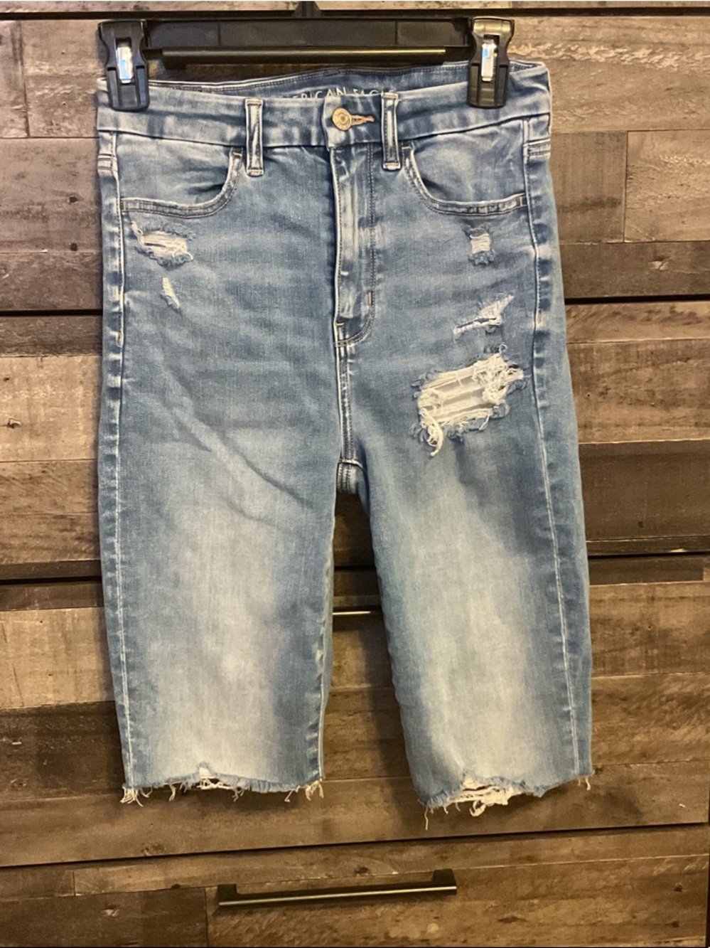American Eagle Outfitters Light Blue Distressed Denim Bermuda Shorts